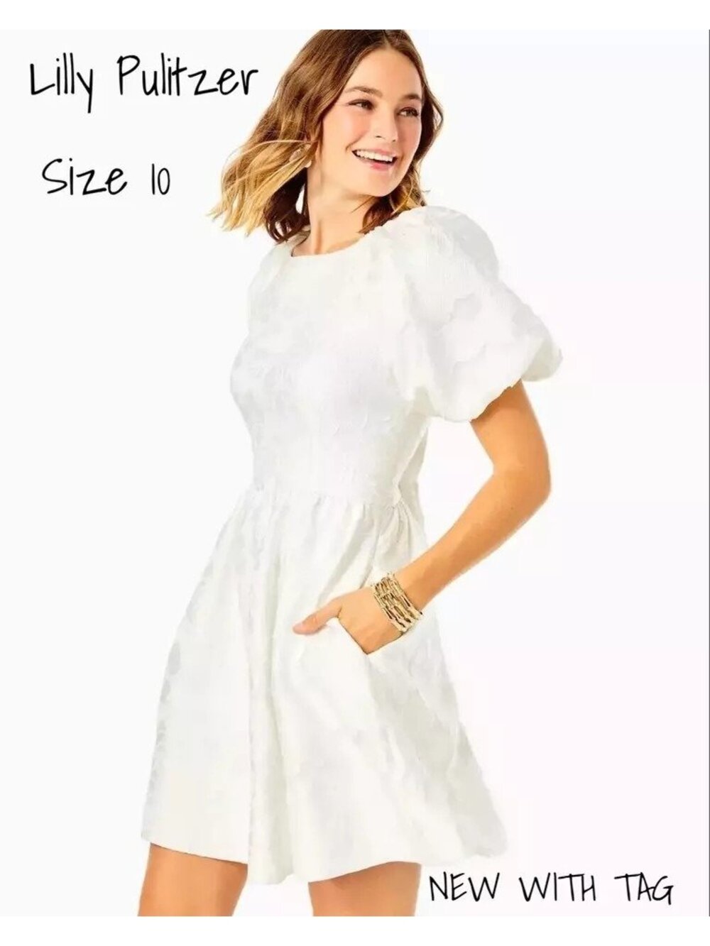 Lilly Pulitzer Fit Flare Dress White Jacquard Dress Size 10 New With Tag